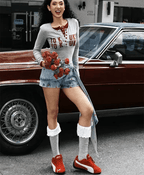 Retro Graphic Letter Print Long Sleeve Tee - COPPING THREADS - Yokuku