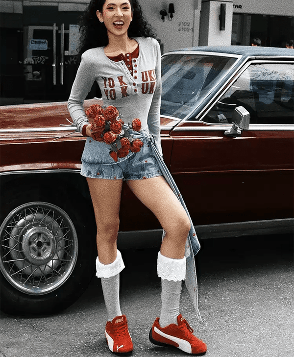 Retro Graphic Letter Print Long Sleeve Tee - COPPING THREADS - Yokuku