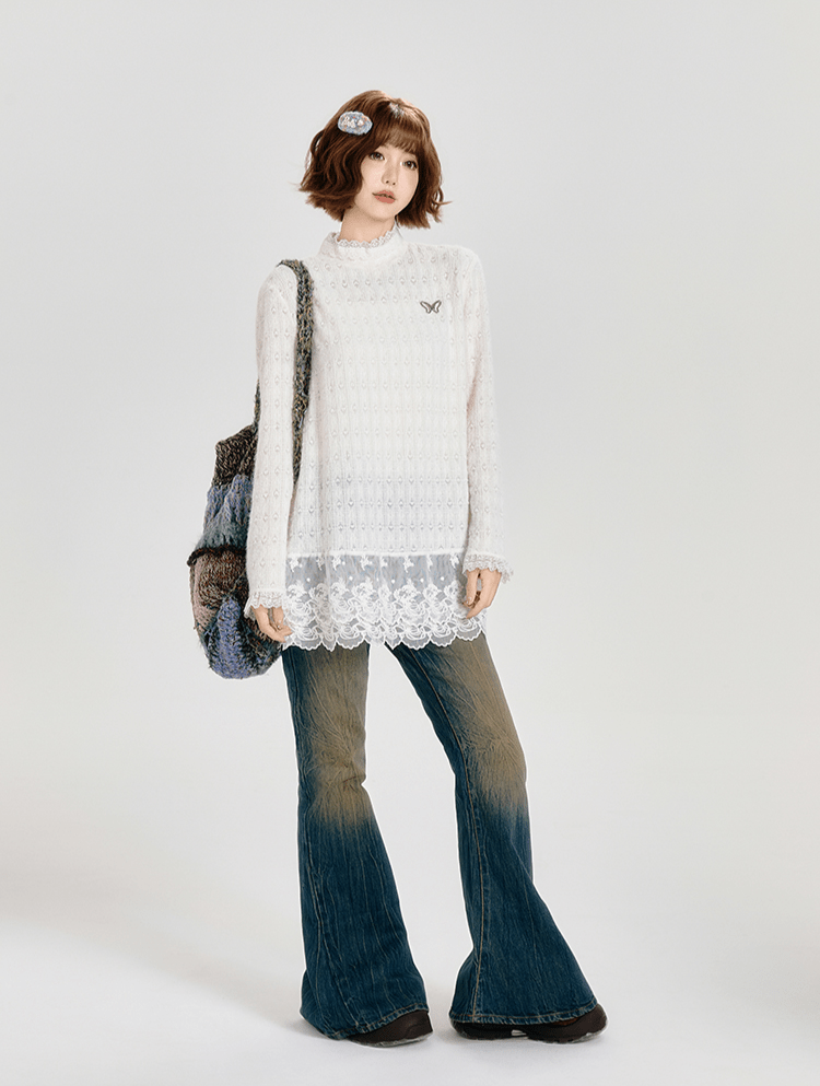 Retro Lace Panel Peplum Long Sleeve Blouse - COPPING THREADS - CT Select