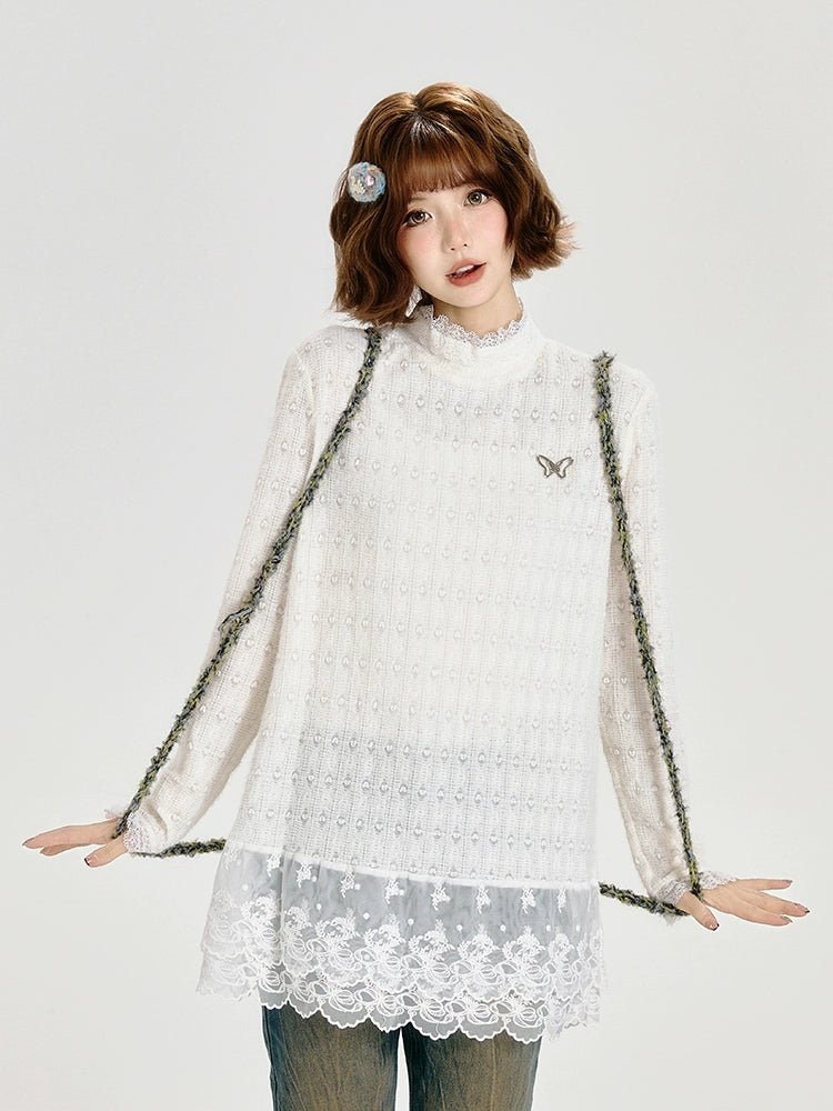 Retro Lace Panel Peplum Long Sleeve Blouse - COPPING THREADS - CT Select