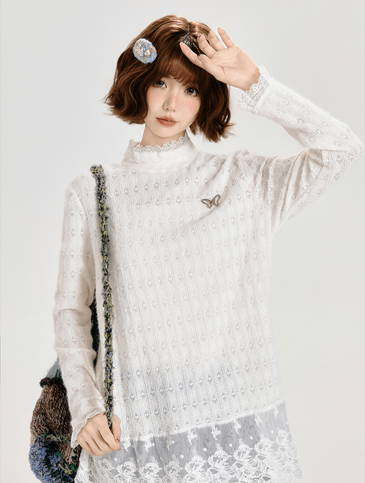 Retro Lace Panel Peplum Long Sleeve Blouse - COPPING THREADS - CT Select