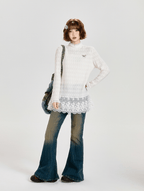 Retro Lace Panel Peplum Long Sleeve Blouse - COPPING THREADS - CT Select