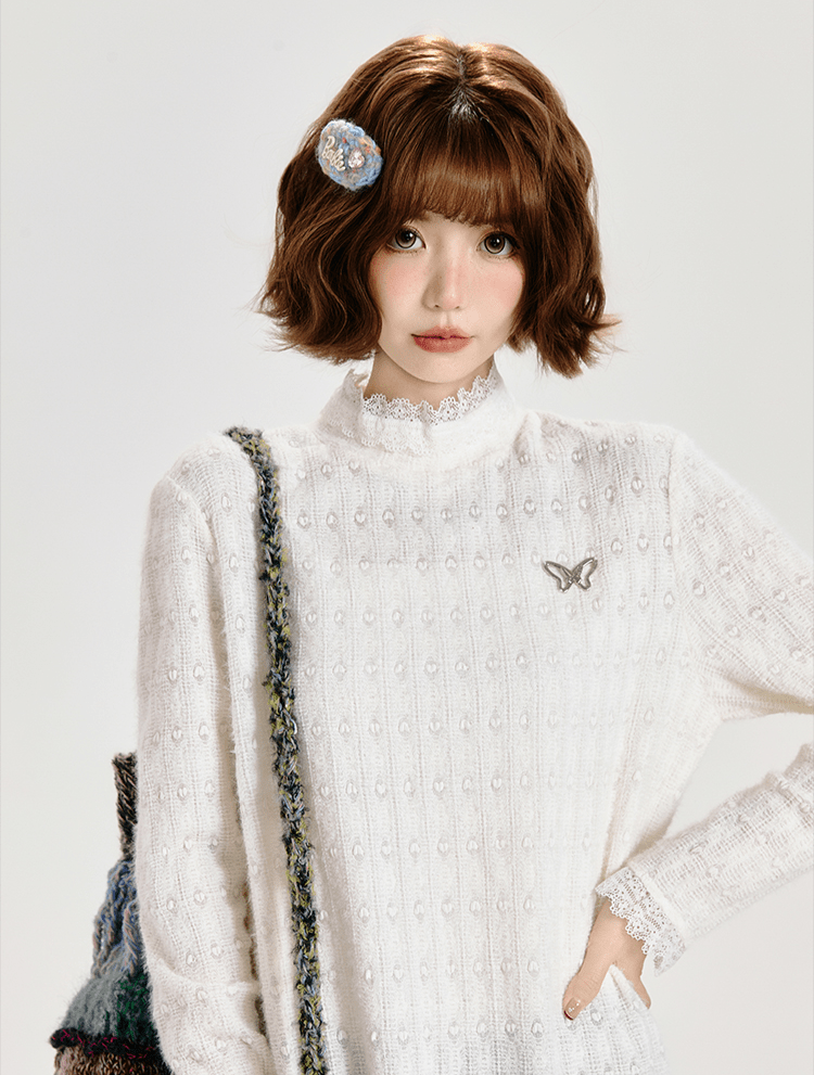 Retro Lace Panel Peplum Long Sleeve Blouse - COPPING THREADS - CT Select