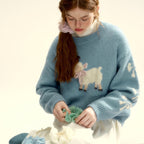 Retro Lamb Pattern Round Neck Knit Sweater - COPPING THREADS - CHICISLAND