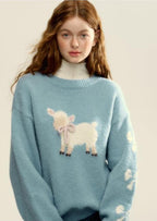 Retro Lamb Pattern Round Neck Knit Sweater - COPPING THREADS - CHICISLAND