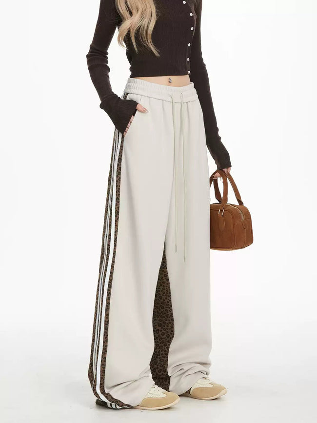 Retro Leopard Print Striped Sweatpants Main Image