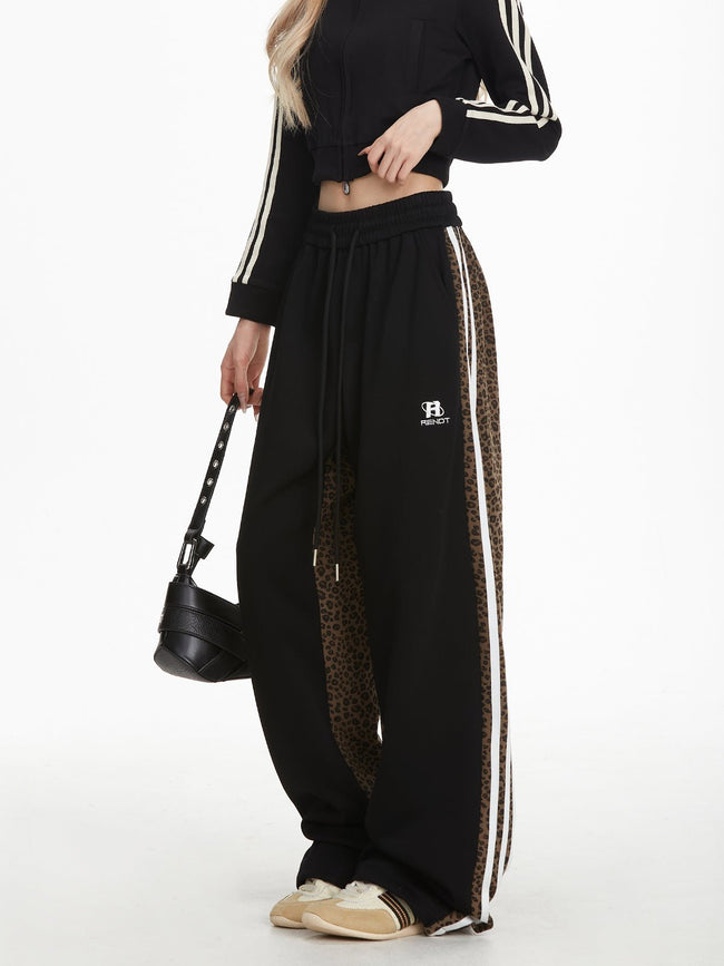 Retro Leopard Print Striped Sweatpants - COPPING THREADS - CHICISLAND Hover Image