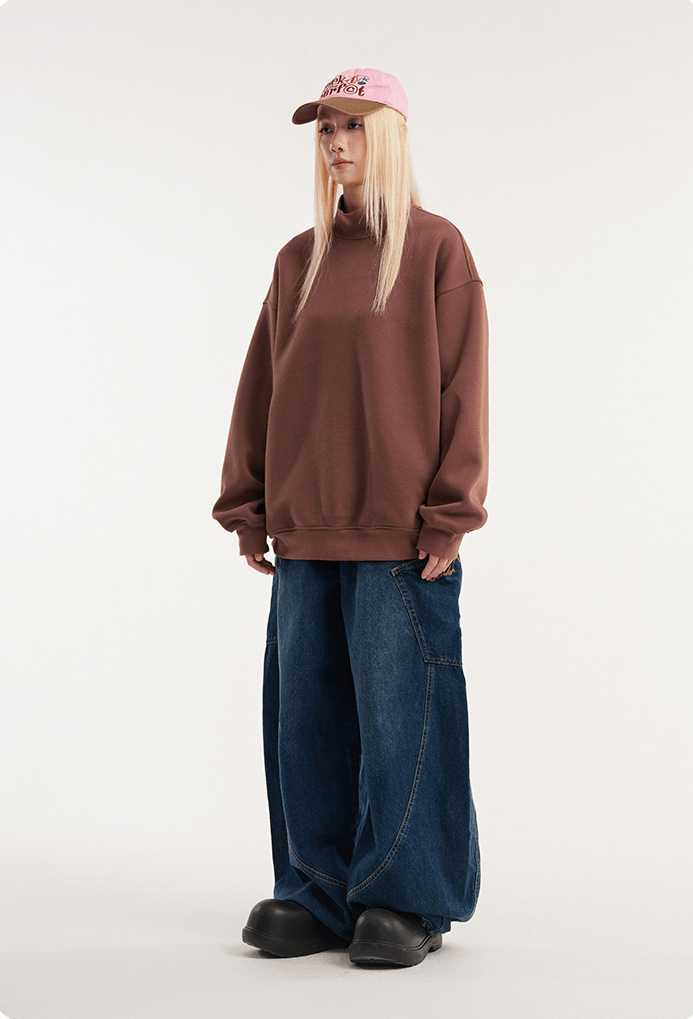 Retro Mock Neck Oversized Sweatshirt - COPPING THREADS - CATTEE