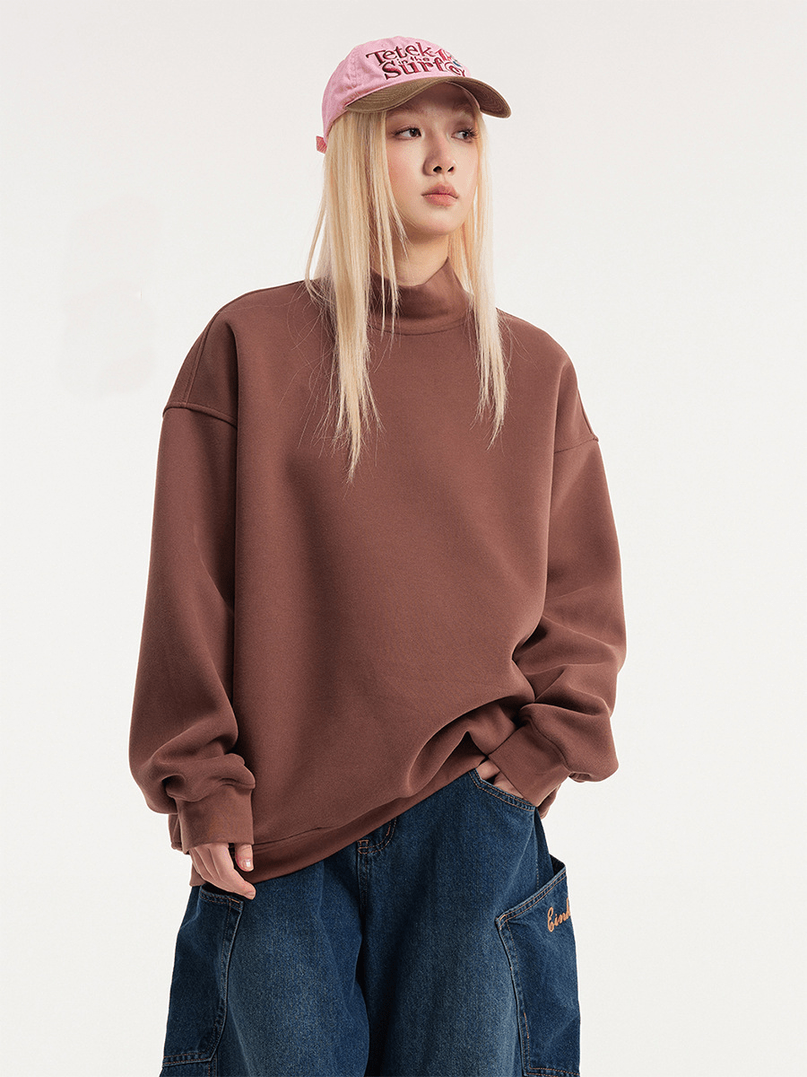 Retro Mock Neck Oversized Sweatshirt - COPPING THREADS - CATTEE