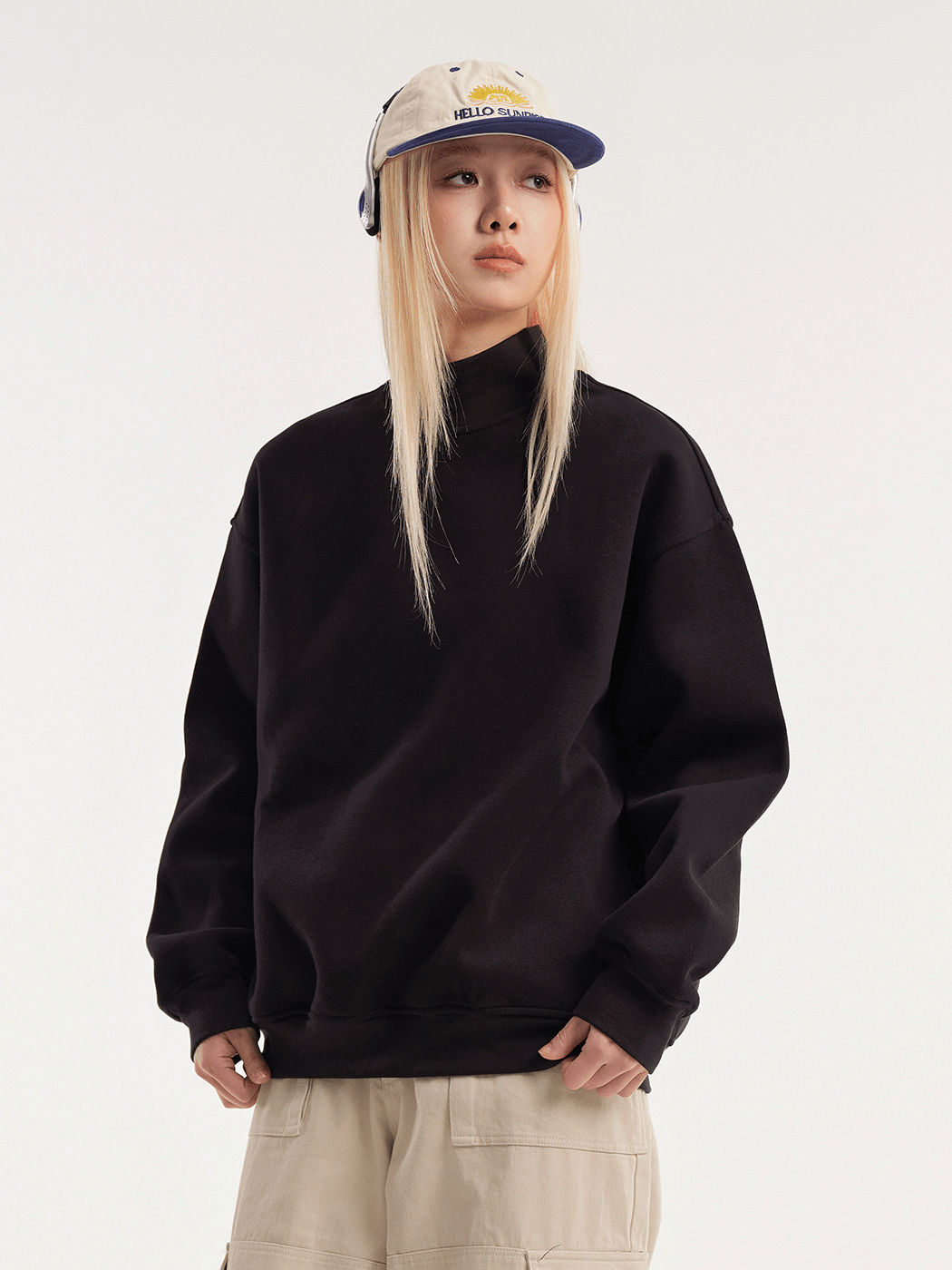 Retro Mock Neck Oversized Sweatshirt - COPPING THREADS - CATTEE