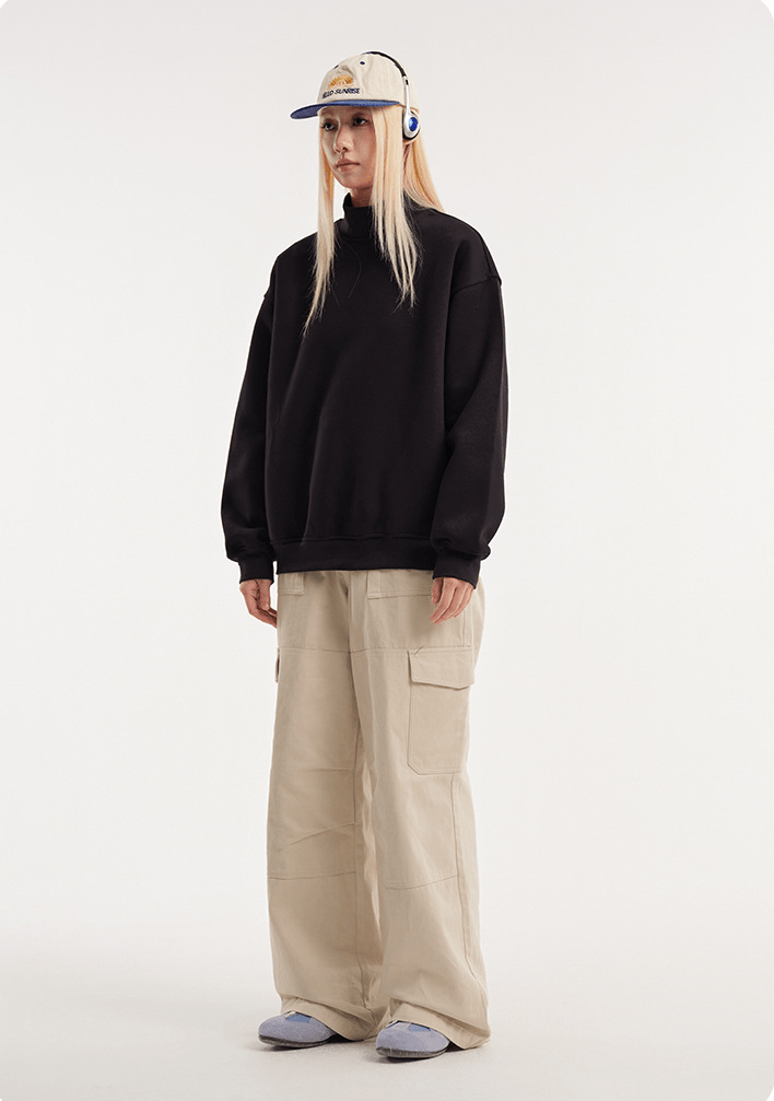 Retro Mock Neck Oversized Sweatshirt - COPPING THREADS - CATTEE