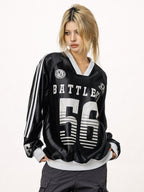 Retro Number Print Stripe Long Sleeve Jersey Tee - COPPING THREADS - CT Select