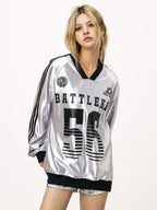 Retro Number Print Stripe Long Sleeve Jersey Tee - COPPING THREADS - CT Select