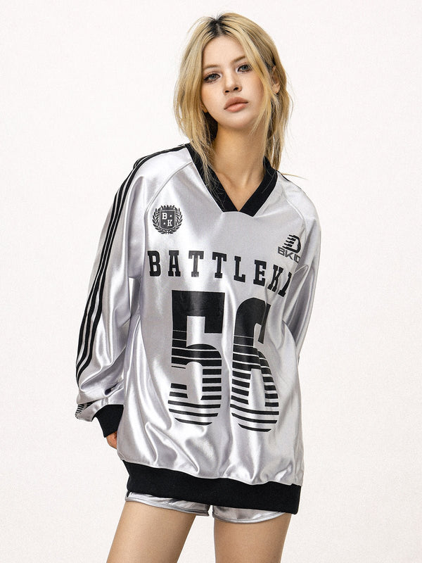 Retro Number Print Stripe Long Sleeve Jersey Tee - COPPING THREADS - CT Select