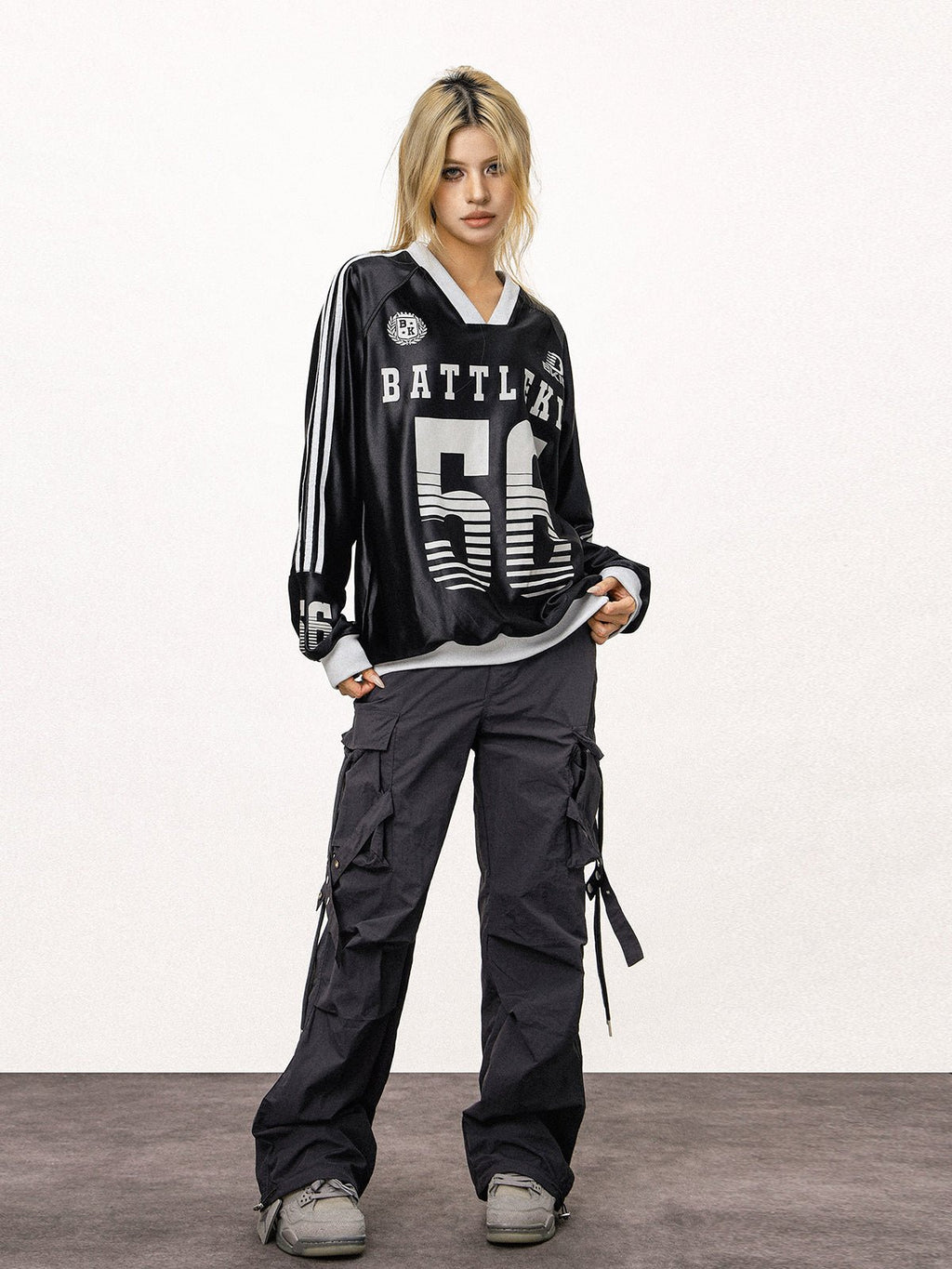 Retro Number Print Stripe Long Sleeve Jersey Tee - COPPING THREADS - CT Select