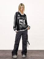 Retro Number Print Stripe Long Sleeve Jersey Tee - COPPING THREADS - CT Select