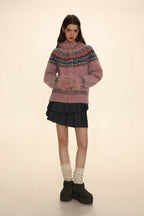 Retro Ostrich Feather Patchwork Round Neck Knitted Cardigan - COPPING THREADS - MOROMORO