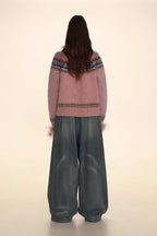 Retro Ostrich Feather Patchwork Round Neck Knitted Cardigan - COPPING THREADS - MOROMORO