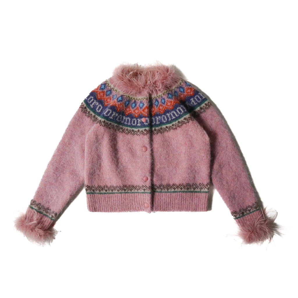 Retro Ostrich Feather Patchwork Round Neck Knitted Cardigan - COPPING THREADS - MOROMORO