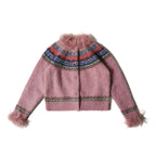 Retro Ostrich Feather Patchwork Round Neck Knitted Cardigan - COPPING THREADS - MOROMORO