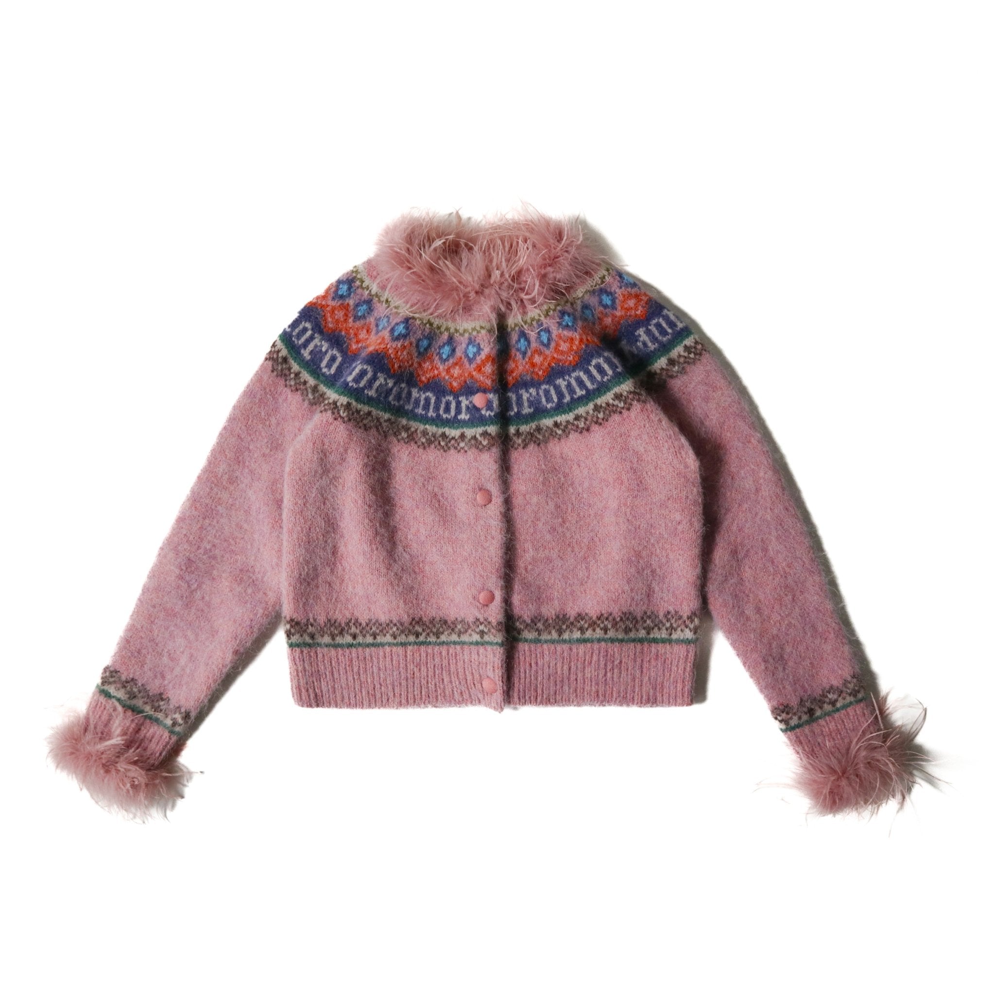 Retro Ostrich Feather Patchwork Round Neck Knitted Cardigan - COPPING THREADS - MOROMORO