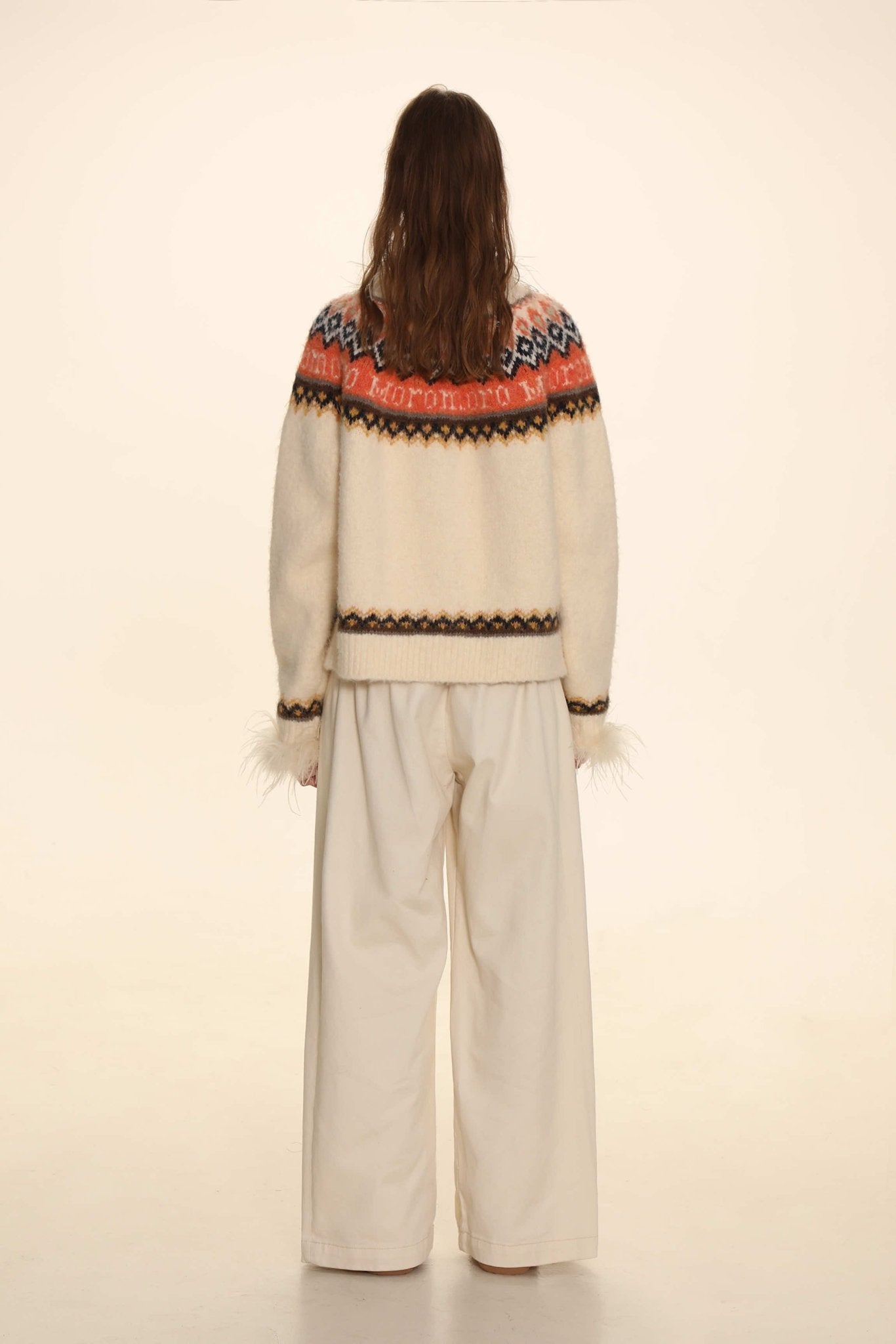 Retro Ostrich Feather Patchwork Round Neck Knitted Cardigan - COPPING THREADS - MOROMORO