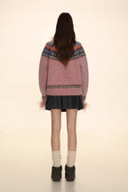Retro Ostrich Feather Patchwork Round Neck Knitted Cardigan - COPPING THREADS - MOROMORO