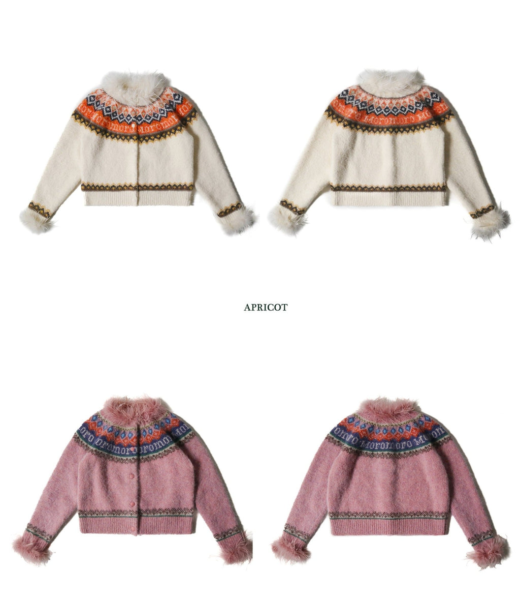 Retro Ostrich Feather Patchwork Round Neck Knitted Cardigan - COPPING THREADS - MOROMORO