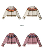 Retro Ostrich Feather Patchwork Round Neck Knitted Cardigan - COPPING THREADS - MOROMORO