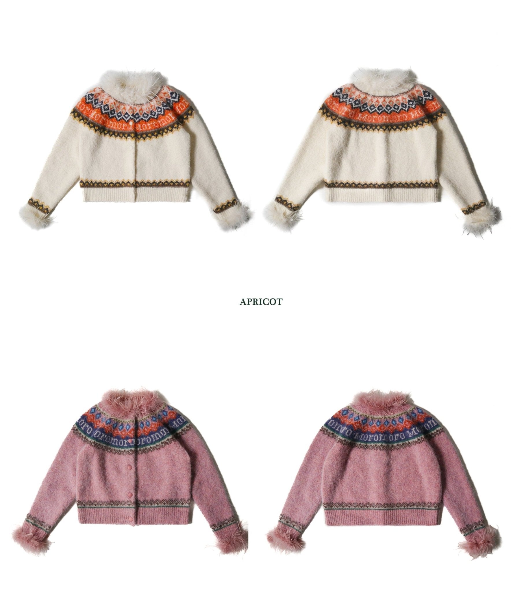 Retro Ostrich Feather Patchwork Round Neck Knitted Cardigan - COPPING THREADS - MOROMORO