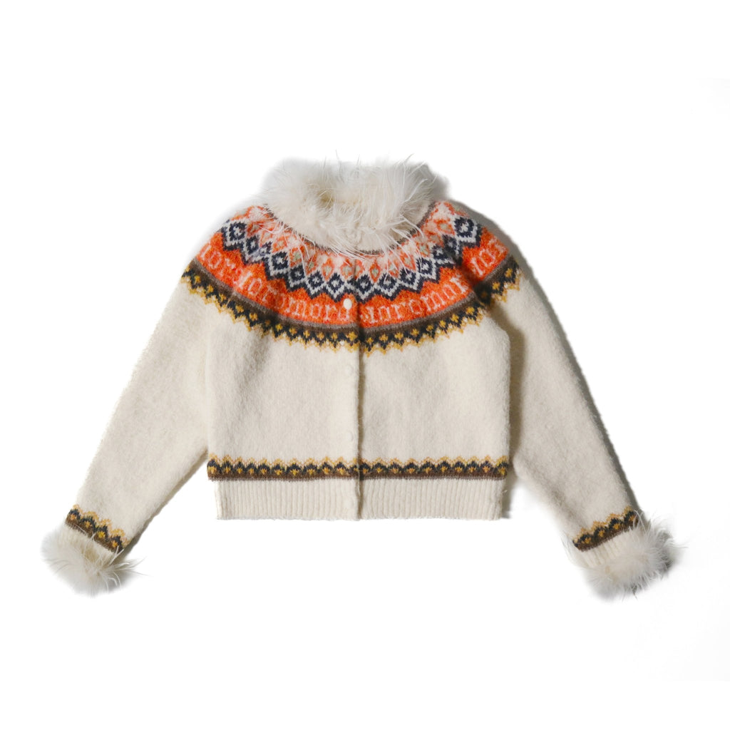 Retro Ostrich Feather Patchwork Round Neck Knitted Cardigan - COPPING THREADS - MOROMORO