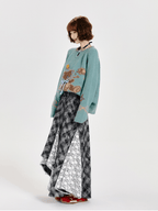 Retro Plaid Lace Panel Asymmetrical Midi Skirt - COPPING THREADS - CT Select