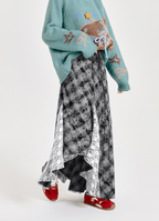 Retro Plaid Lace Panel Asymmetrical Midi Skirt - COPPING THREADS - CT Select