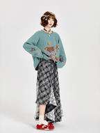 Retro Plaid Lace Panel Asymmetrical Midi Skirt - COPPING THREADS - CT Select