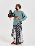 Retro Plaid Lace Panel Asymmetrical Midi Skirt - COPPING THREADS - CT Select