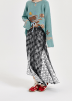 Retro Plaid Lace Panel Asymmetrical Midi Skirt - COPPING THREADS - CT Select