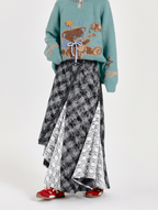 Retro Plaid Lace Panel Asymmetrical Midi Skirt - COPPING THREADS - CT Select