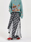 Retro Plaid Lace Panel Asymmetrical Midi Skirt - COPPING THREADS - CT Select