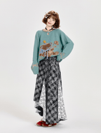 Retro Plaid Lace Panel Asymmetrical Midi Skirt - COPPING THREADS - CT Select