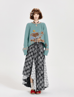 Retro Plaid Lace Panel Asymmetrical Midi Skirt - COPPING THREADS - CT Select