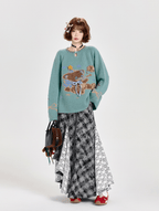 Retro Plaid Lace Panel Asymmetrical Midi Skirt - COPPING THREADS - CT Select