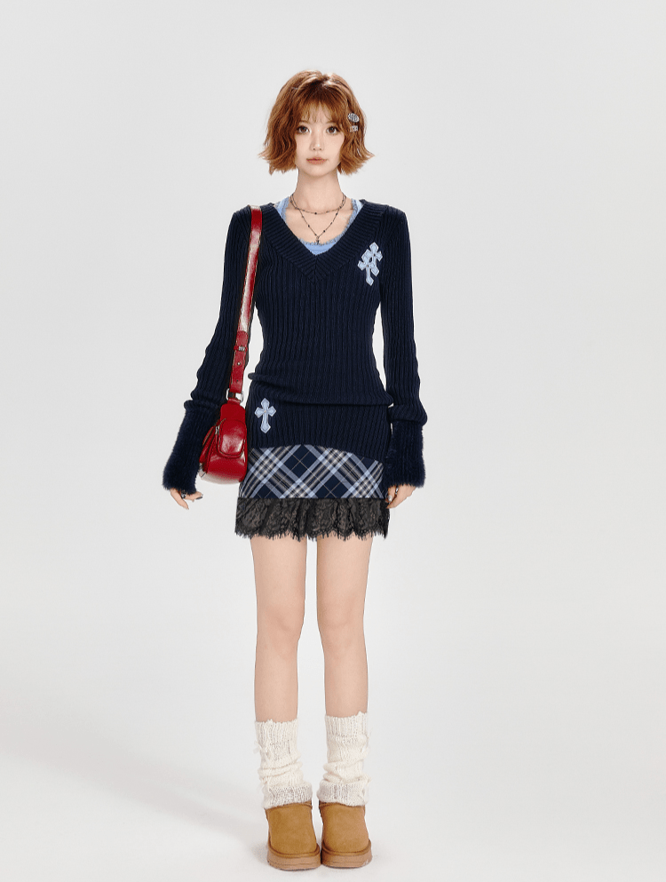 Retro Plaid Lace - Trimmed Mini Skirt - COPPING THREADS - CT Select