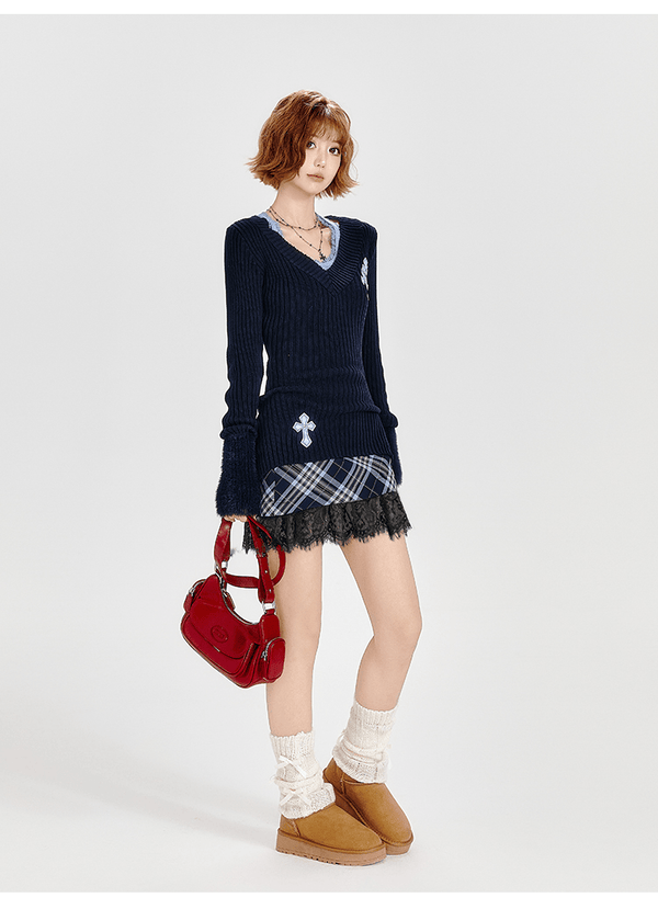 Retro Plaid Lace - Trimmed Mini Skirt - COPPING THREADS - CT Select
