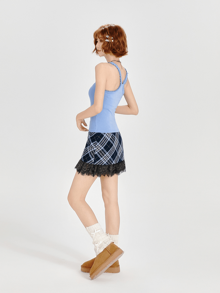 Retro Plaid Lace - Trimmed Mini Skirt - COPPING THREADS - CT Select