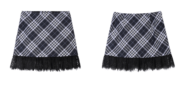 Retro Plaid Lace - Trimmed Mini Skirt - COPPING THREADS - CT Select