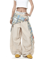 Retro Plaid Layered Paratrooper Pants with Detachable Skirt Panel - COPPING THREADS - CT Select