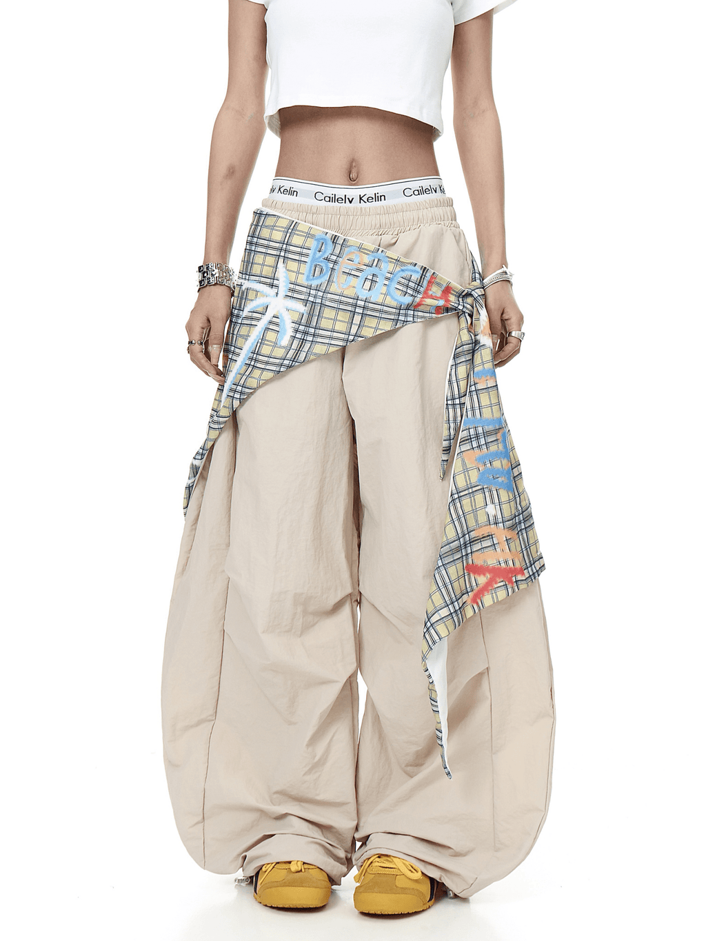 Retro Plaid Layered Paratrooper Pants with Detachable Skirt Panel - COPPING THREADS - CT Select