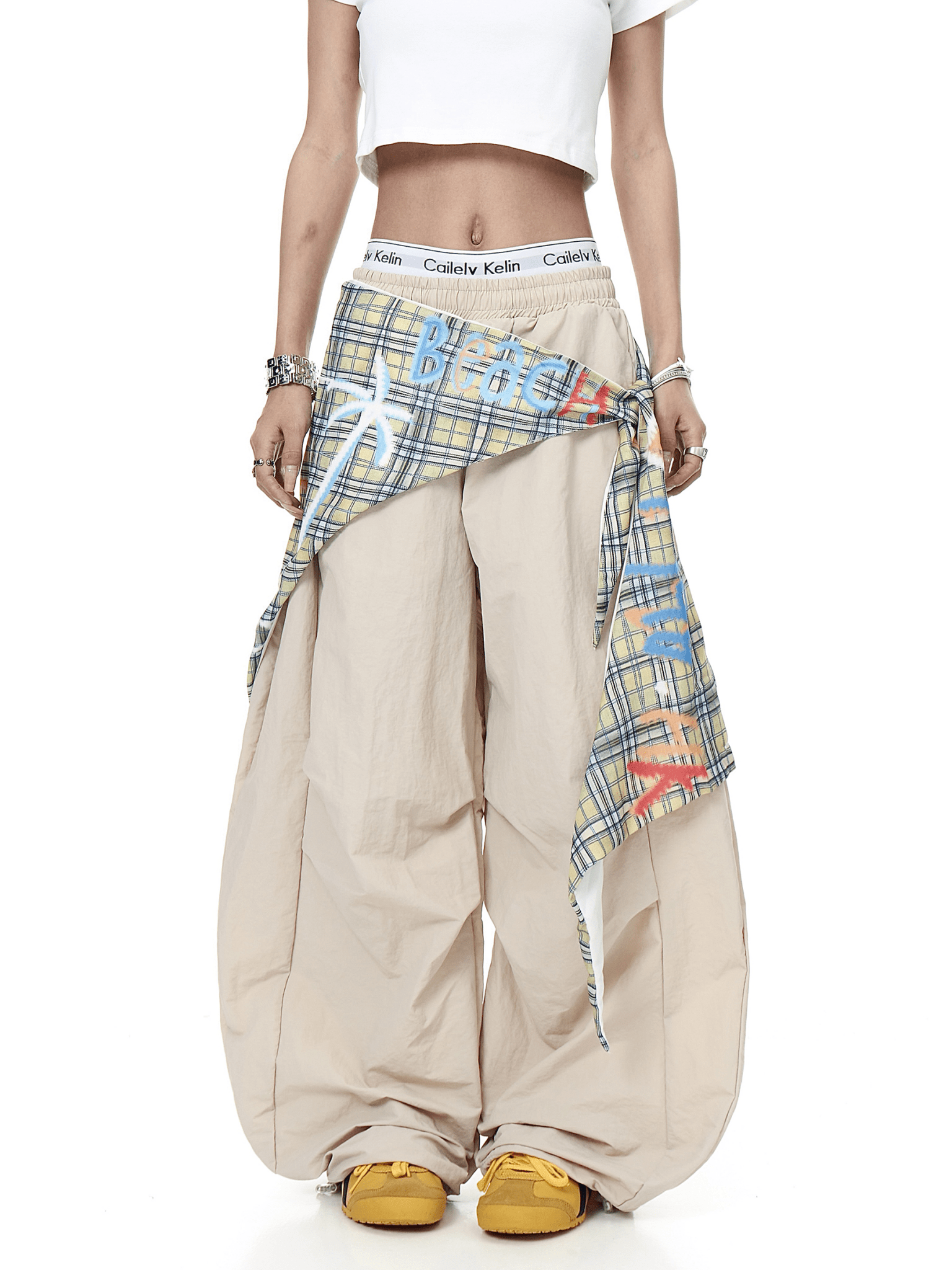 Retro Plaid Layered Paratrooper Pants with Detachable Skirt Panel - COPPING THREADS - CT Select