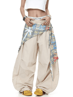 Retro Plaid Layered Paratrooper Pants with Detachable Skirt Panel - COPPING THREADS - CT Select