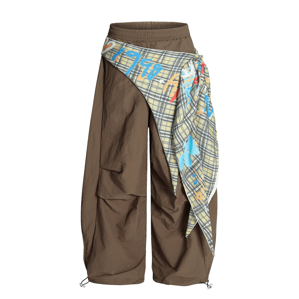 Retro Plaid Layered Paratrooper Pants with Detachable Skirt Panel - COPPING THREADS - CT Select